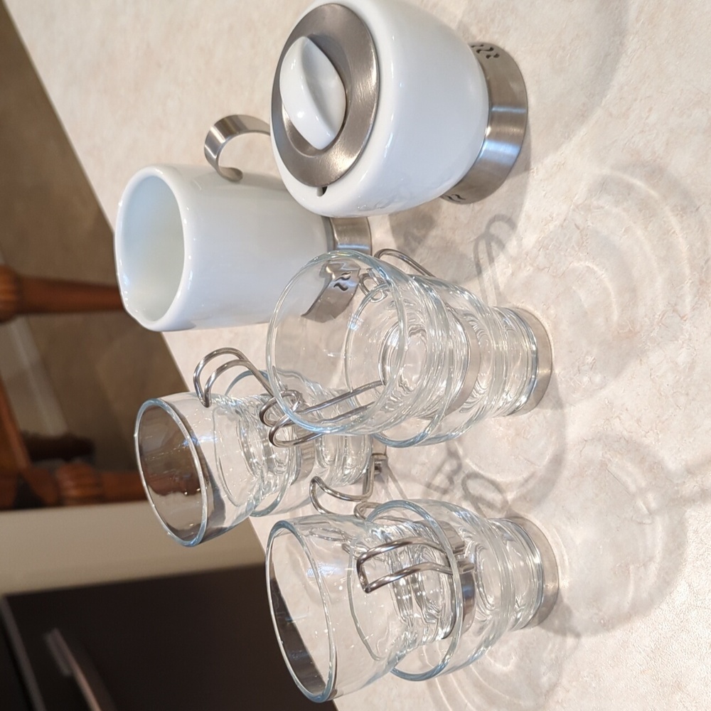 Espresso glass cups (6), and  sugar and cream set